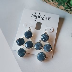 MACY'S Style & Co silver tone Teardrop Stone Chandelier Drop Earrings